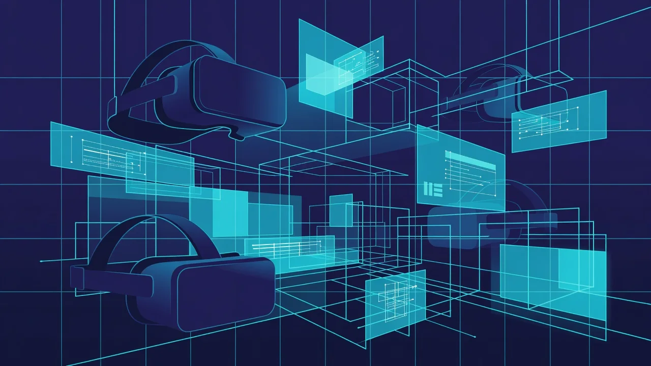 Worker wearing a VR headset practicing emergency shutdown procedure on a virtual conveyor system that matches their factory floor