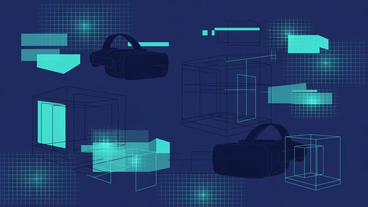 Side-by-side comparison of showroom VR station, phone-based WebAR, and standalone VR headset demo environments