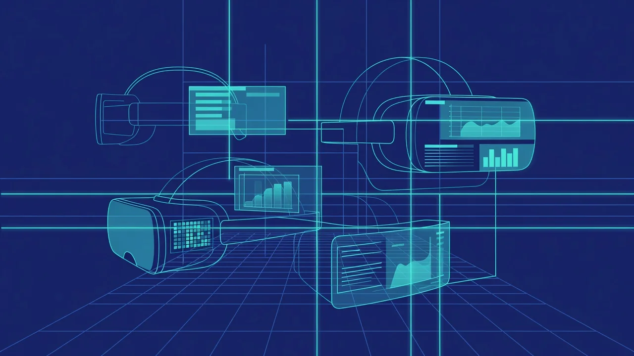 Corporate trainer observing employees using VR headsets during a safety simulation in a modern training facility