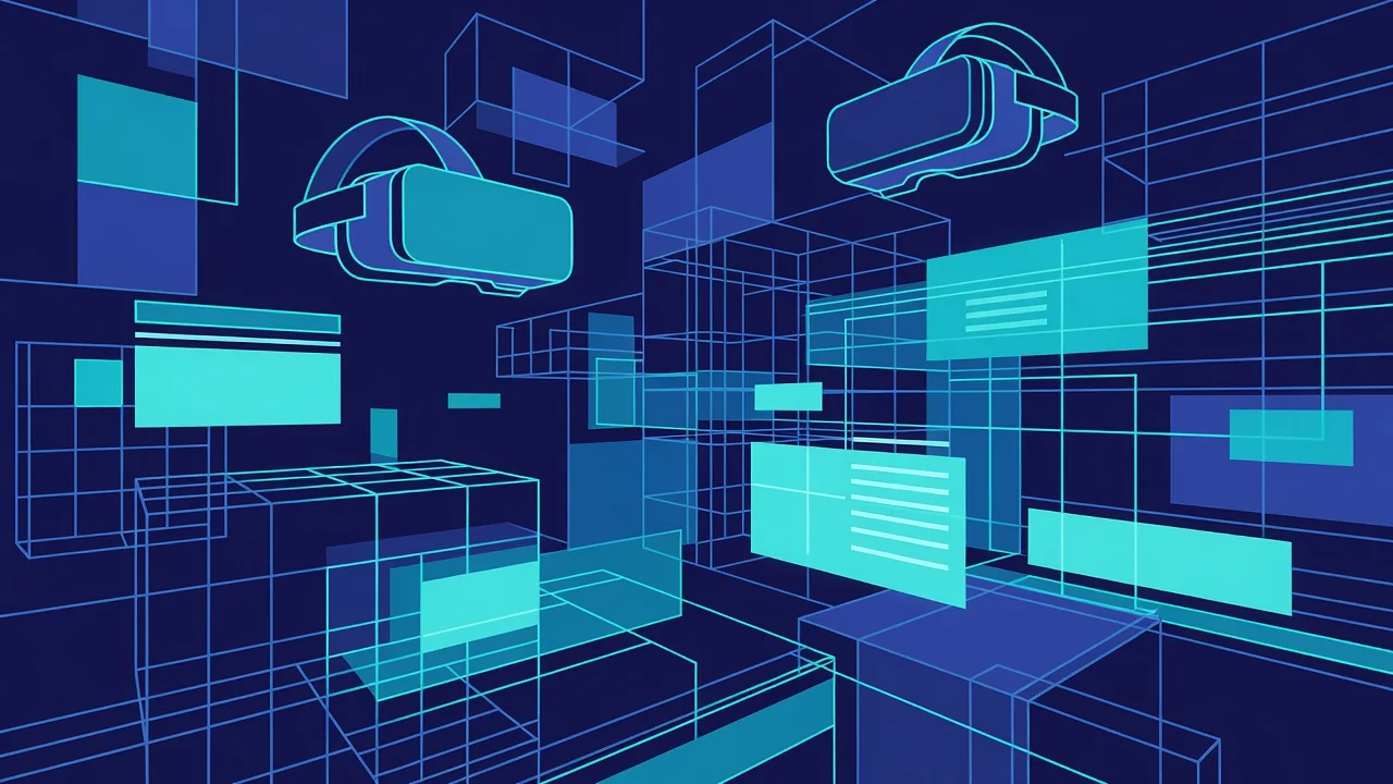 Sales professional guiding a client through a virtual factory layout using a standalone VR headset