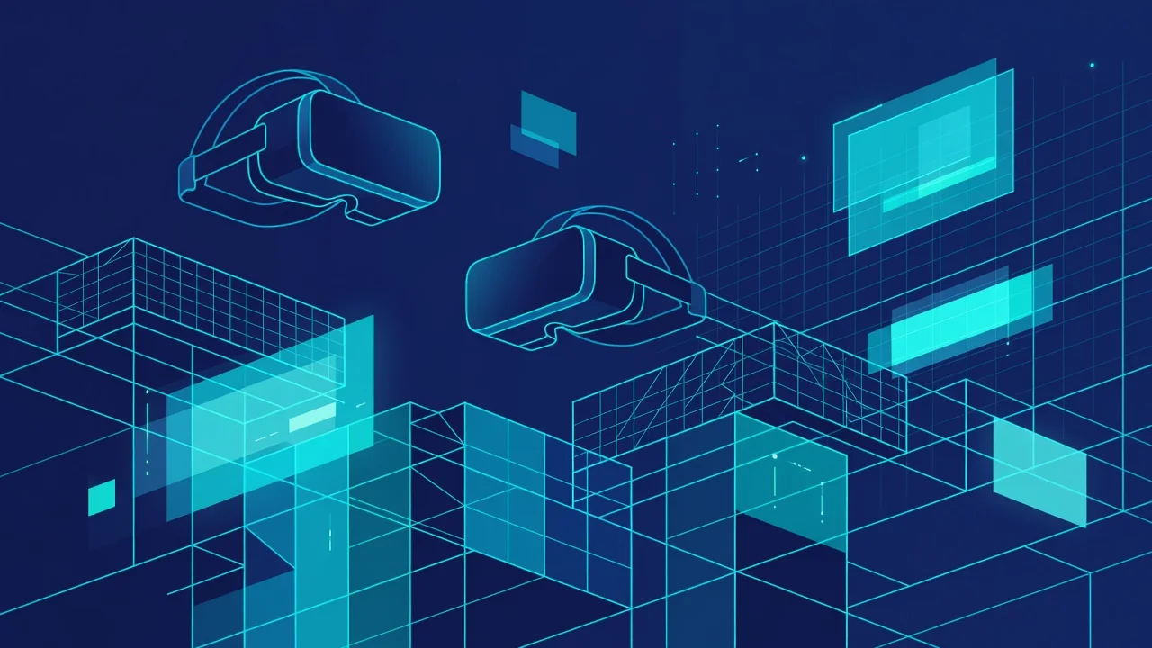 Professional team reviewing VR marketing campaign strategy on multiple screens